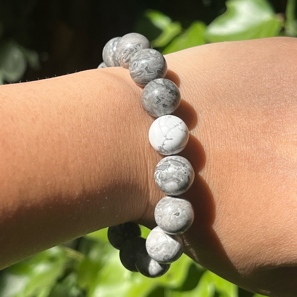 14mm Picasso jasper Howlite stretchable bracelet‎